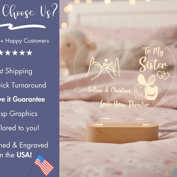 Personalized Sisters Night Light | Custom LED Gift for Sister or Best Friend - Picture 4 of 8